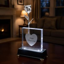 Illuminated 8" Silver Rose in 5" Personalized Crystal Vase